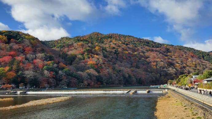 京都嵐山ご清遊の宿らんざんの2泊目の食事と嵐山 渡月橋 お土産 御朱印