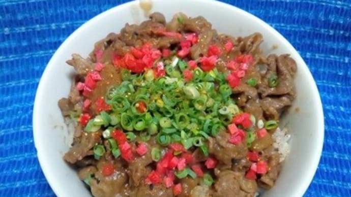 和牛丼で昼食、肉じゃが用も肉が多くて余ったのでね:P