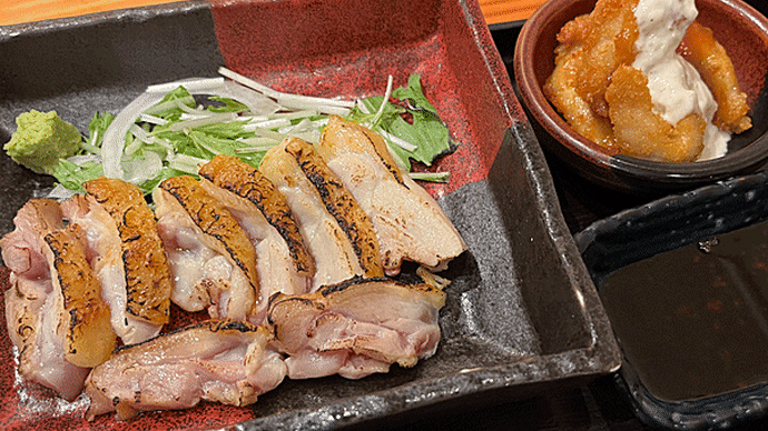 「炭とおごっつぉう だんだん」の数量限定・鶏もも炙り刺身定食!