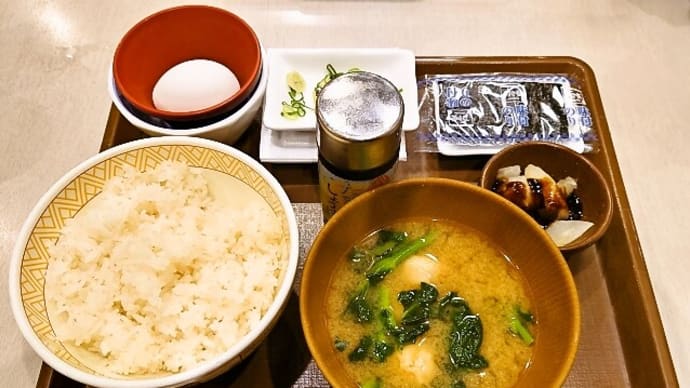 すき家（浦安駅前店）で納豆たまかけ朝食（ごはん並）＋海老つみれ汁に変更（2023年3月8日）