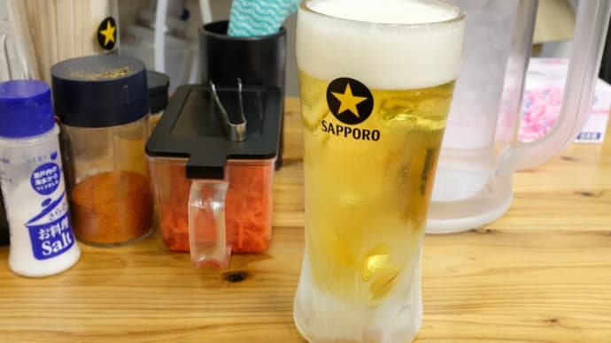 |M2580|新橋一丁目『和歌山の中華そば天鳳』にお邪魔。生ビ&鶏唐揚げと焼売の盛合せで開始し、つけ麺の赤辛味変でコク辛旨く頂きました!