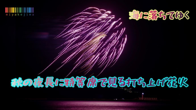 秋の夜長に海へと落ちる打ち上げ花火