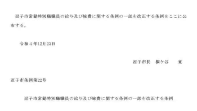 市長給与の月額10%を減額