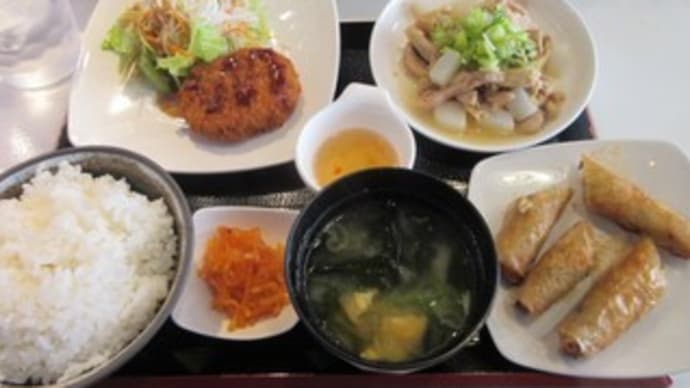 3回目。ベトナム料理店「MYSTYLEフォー」。10月18日の日替わりは、ベトナム風チキン炒めとミートコロッケ。ベトナム揚げ春巻きも追加!