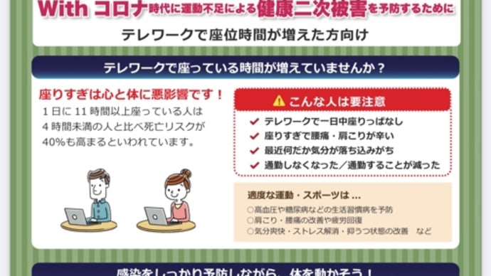 1月15日金曜日 スポーツ庁よりの新型コロナウィルス感染対策❗️ご参考に…