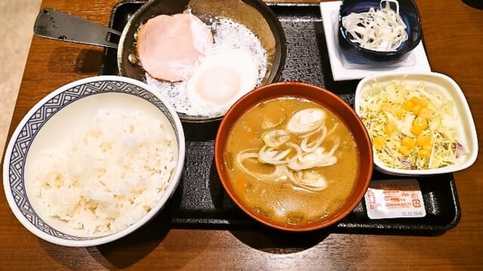 吉野家(浦安駅前店)でハムエッグ納豆定食+とん汁変更(2024年11月9日)