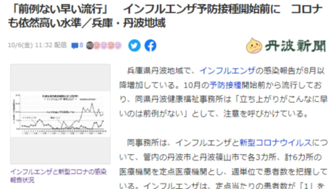 兵庫県丹波地域、ワクチン接種による免疫不全でインフルエンザ患者が急増。