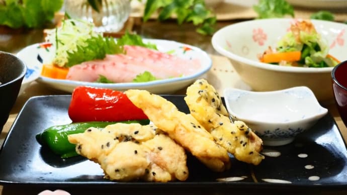 ☆豆ごはん&とり天ごま塩仕立て☆
