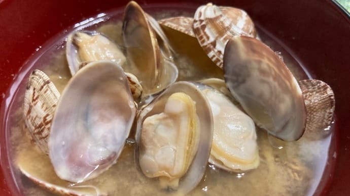 絶品アサリの味噌汁と鮎の塩焼き、頑張れ日本!!
