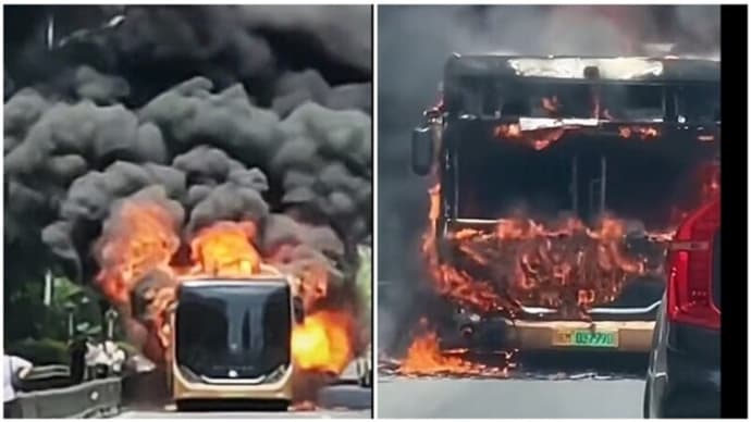 走行中のバスが炎上　これまでに2人死亡、原因は乗客のリチウム電池か＝中国 南京