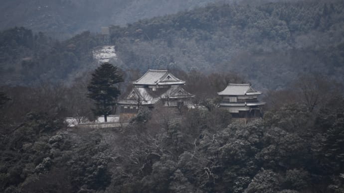 薄雪化粧の備中松山城