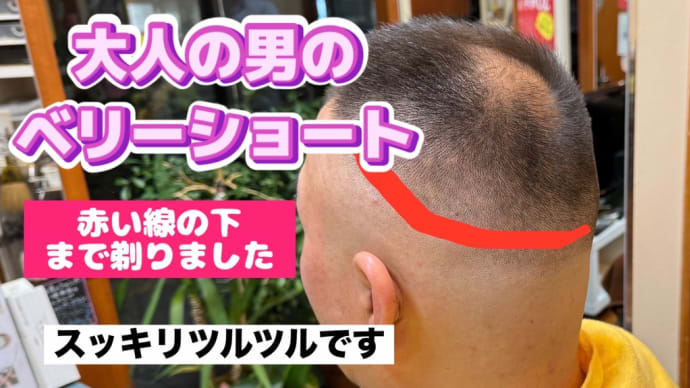 大人の男のベリーショート(赤い線まで剃りました)
