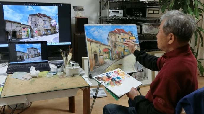 「スミュール・アン・オクソワ」のペン描き下絵に色付け開始です!