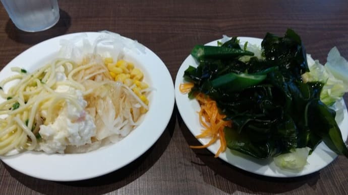 本日のランチはフォルクス針中野店へ。ハンバーグ+ハーフチキンステーキ+サラダバー。