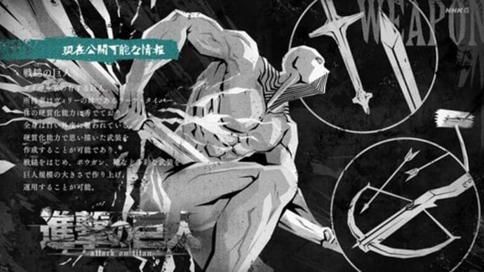 台湾代表,就任式正式招待,中国対抗&加藤アナ,居眠り等憤り&広瀬アリス,恋愛奥手&ゴチ,新メンバー⁉&ワールドトリガー2nd・・&ゆるキャン△2,2話&進撃の巨人,64話宣戦布告,65話戦鎚巨人