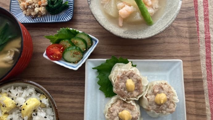 本日の定食 名残とはしり 焼売 冬瓜のエビあんかけ
