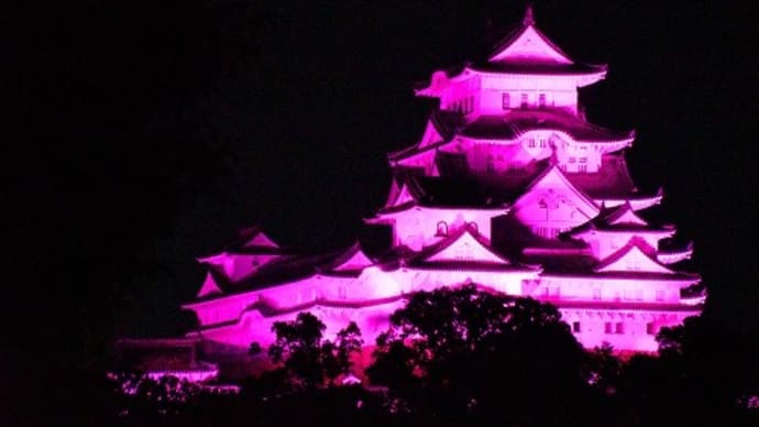 姫路城 ピンク色にライトアップ 10.1