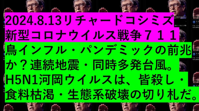 2024.8.13リチャードコシミズ 新型コロナウイルス戦争711 動画を公開します。