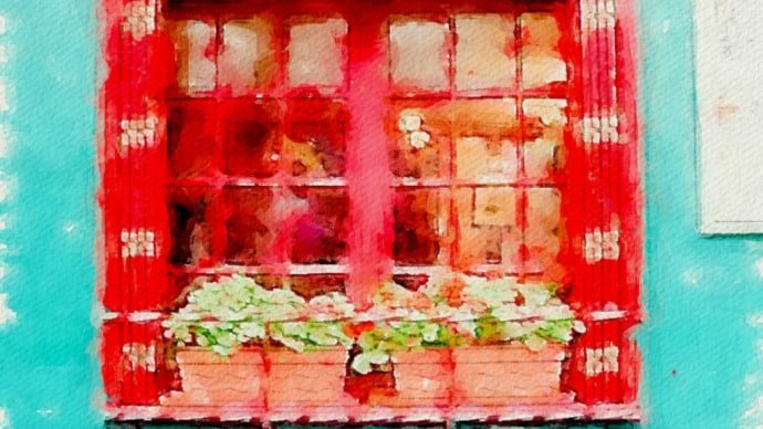ミュンヘン　赤い窓辺の小さな花壇