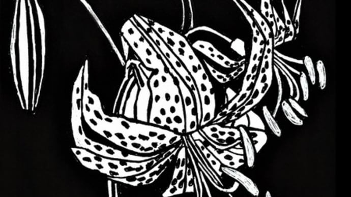 「鬼百合」の切り絵の下絵バックを黒にする。