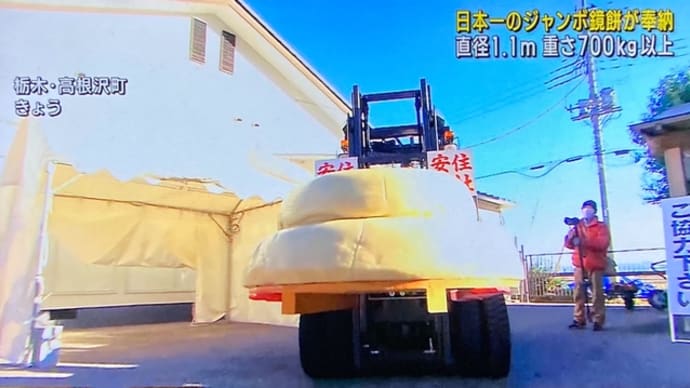 栃木の安住神社でジャンボ鏡餅の奉納