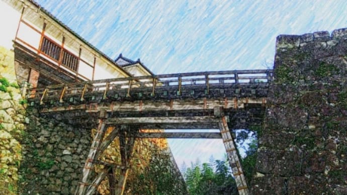彦根城　映画　雨上がる　天秤櫓の門