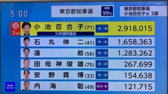 東京都知事選挙の結果について