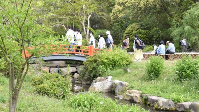 春日大社　萬葉植物園で雅楽が池の浮き舞台で行われています　　　　8