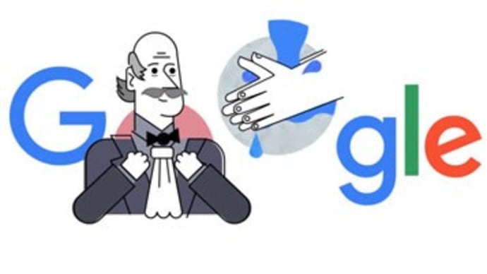 Googleのロゴ．． センメルヴェイス・イグナーツの手洗い提唱を称えて