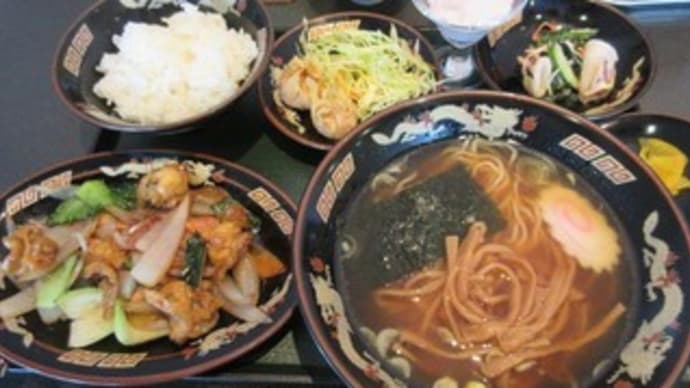 「ちゃいな館 喰囍炒(くっちゃお)」、1月27日はホタテと青梗菜のオイスターソース炒めなど。古代米入りむらさき杏仁も追加。