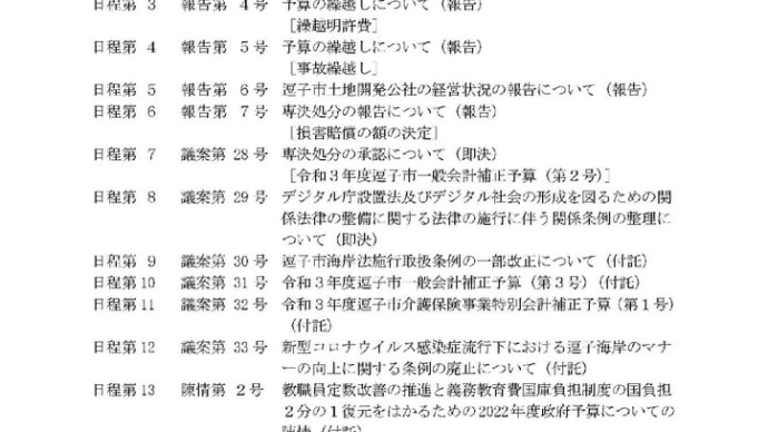 令和3年第2回逗子市議会定例会スタート