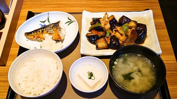 やよい軒(茅場町店)でなす味噌と焼魚定食(2025年3月16日)