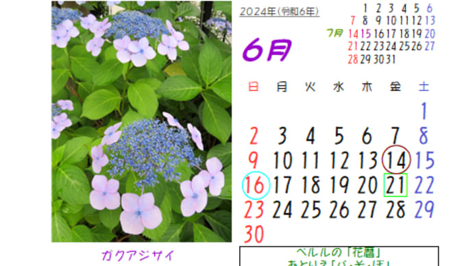 2024年6月の花のカレンダー