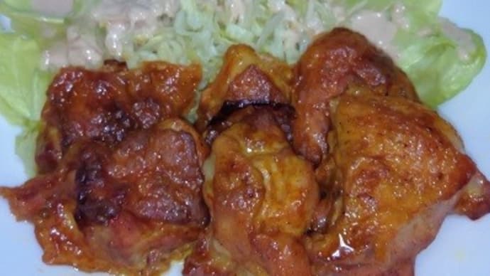 【07/10晩御飯】鹿児島県産桜島鶏ももタンドリーチキン、良い色に仕上がったんだね：D