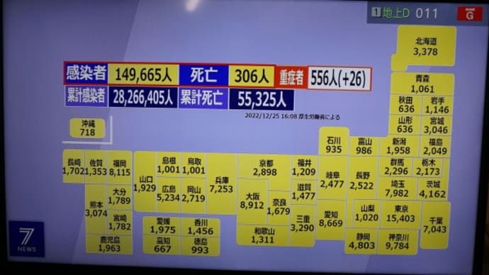 2022年12月25日13時24分現在の世界のコロナウイルス感染状況