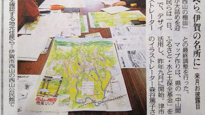 「西山の棚田散策マップ」ができ、棚田ではミツマタポンポン。