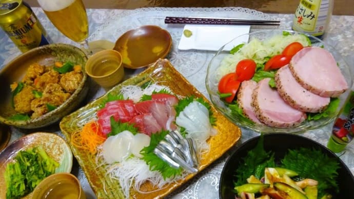 照明の交換と粗品好き♪お刺身と唐揚げで週末晩酌🍶