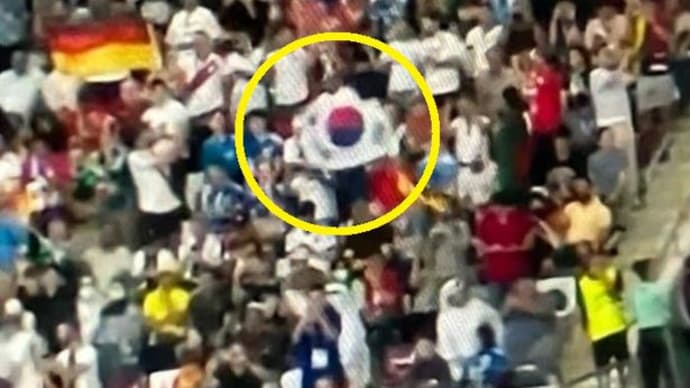 ドイツ戦、日本失点で太極旗?