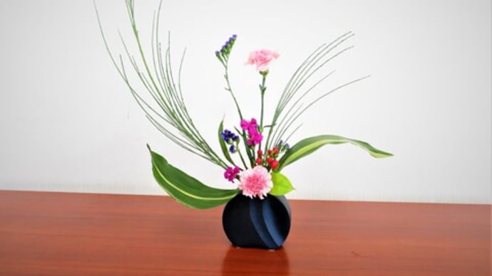 ハランの面とエニシダの細い線の組み合わせ・・おしゃれな自由花