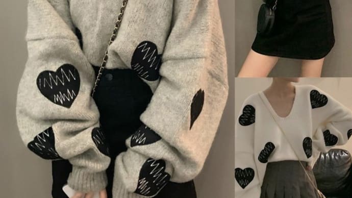【韓国ファッション】レディース ハート刺繍 ニット セーター