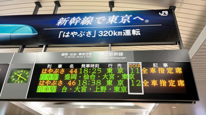 途中駅は　盛岡。仙台のみです　一番後ろ席ある問題点あり