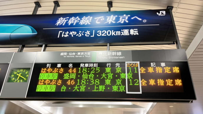 途中駅は 盛岡。仙台のみです 一番後ろ席ある問題点あり