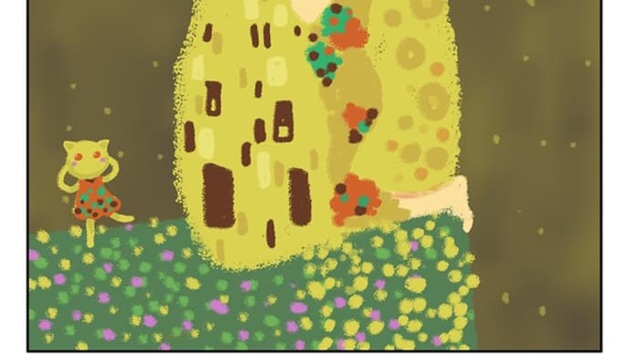 猫イラスト。マウス描き。クリムト。接吻。