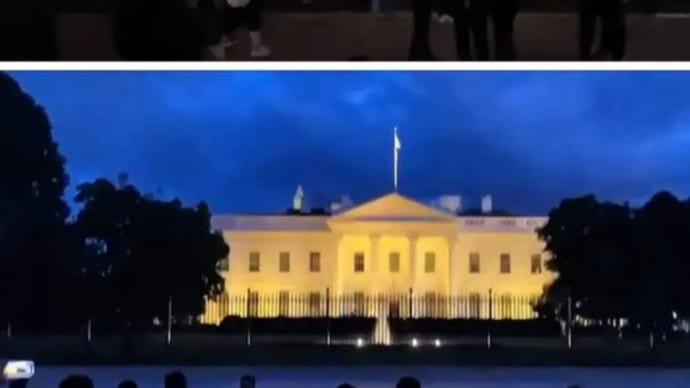 朗報!トランプ【米ホワイトハウス】 再始動!ライトアップ!日が沈んできたが人は増え続けている!覚醒者にとってこれ程の感動はないだろう!2021年9月23日!