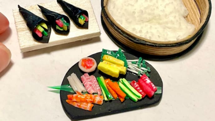 ミニチュアフード:手巻き寿司セット miniature food: hand-rolled sushi
