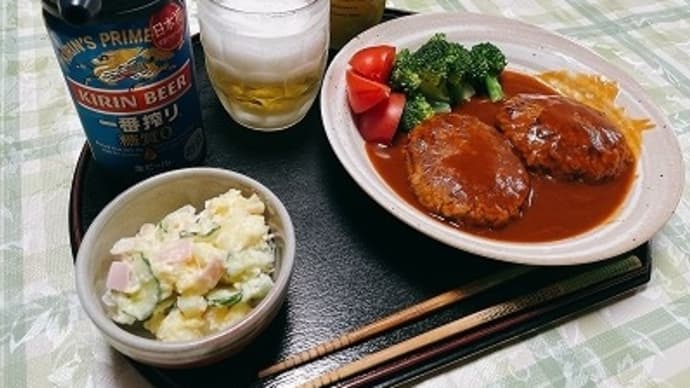 三田屋のハンバーグとエビ春巻きと宇部味噌カレーラーメン