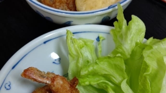 うちのごはん エビフライと厚揚げの炊いたん(^.^)