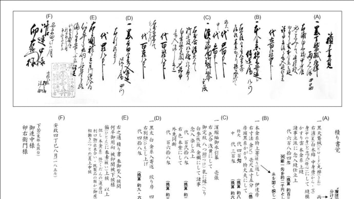 「積り書覚」(見積書) ‥ 安政4年伊吹島・東部(1857)