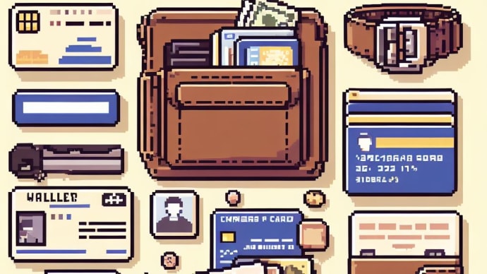 財布, カバン, カード, 保険証, 定期券, 現金, 疲れ +ピクセル