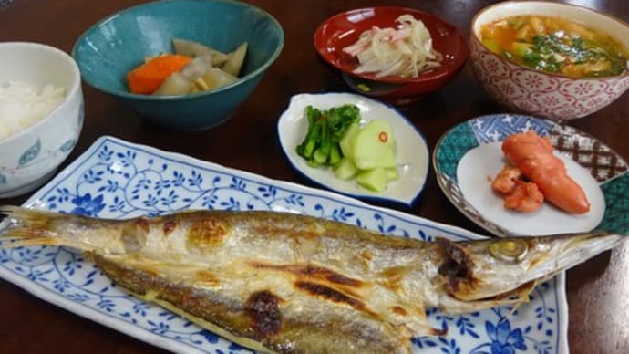 カマス一夜干し焼きのランチと、秋の桜
